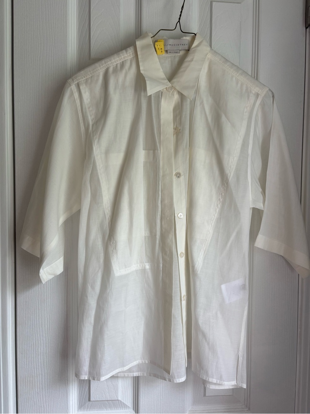 Stella McCartney Sheer White Button-Up Short Sleeve Shirt